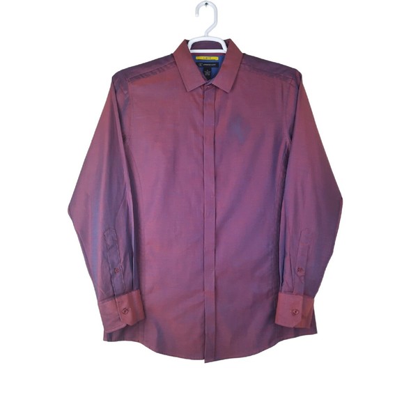 International Concepts Mens Iridescent Red Blue Long Sleeve Button Up Shirt M - Picture 2 of 13